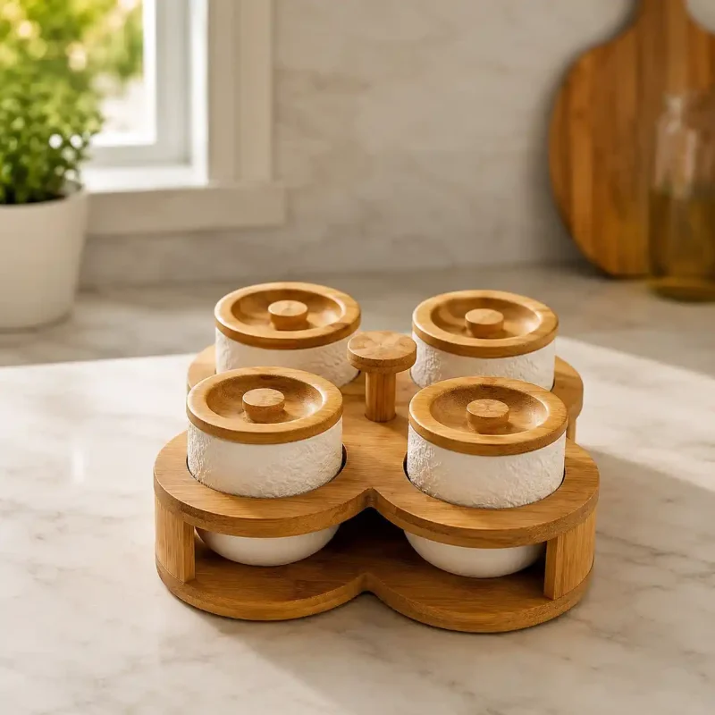 Revolving Ceramic Jar 4 Pieces-Food Storage (Set of 1)