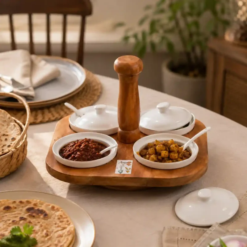 Revolving Pickle Set - 4 Pcs with Wooden Stand (Set of 1)