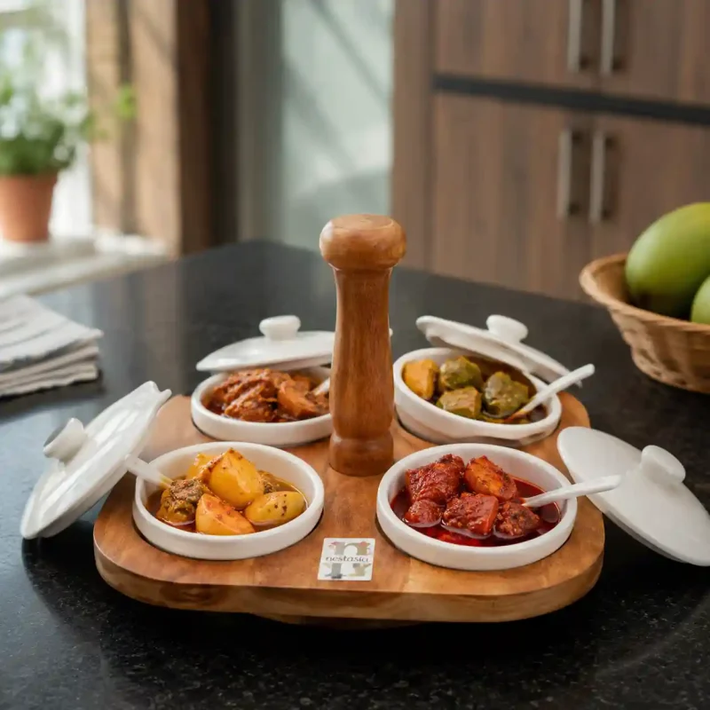 Revolving Pickle Set - 4 Pcs with Wooden Stand (Set of 1)
