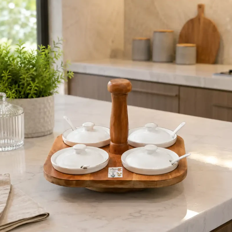 Revolving Pickle Set - 4 Pcs with Wooden Stand (Set of 1)