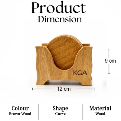 Round Wooden Coaster Set - 6 Pcs (Set of 1)