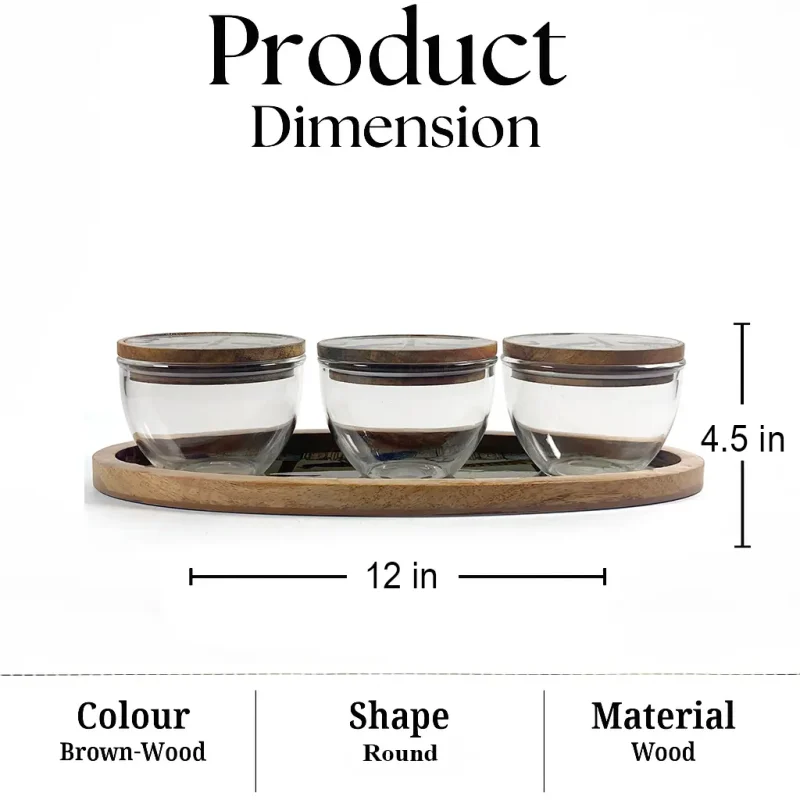 Royal Glass Jars 3 Pieces with Wooden Tray (Set of 1)