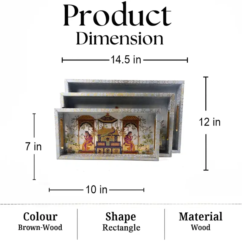 Sanskriti Printed Serving Set - Elegant 3 Pieces Tray (Set of 1)