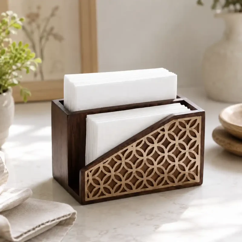 Side Cut Napkin Holder With 2 Compartment-Holder (Set of 1)