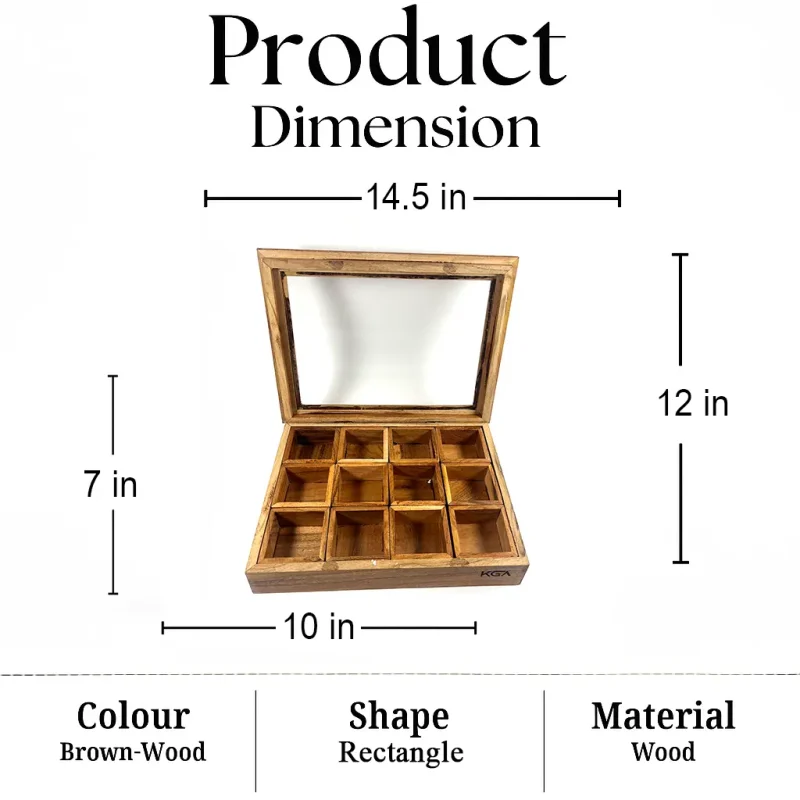 Stunning Artisan Wooden Masala Box 12 Compartment Large