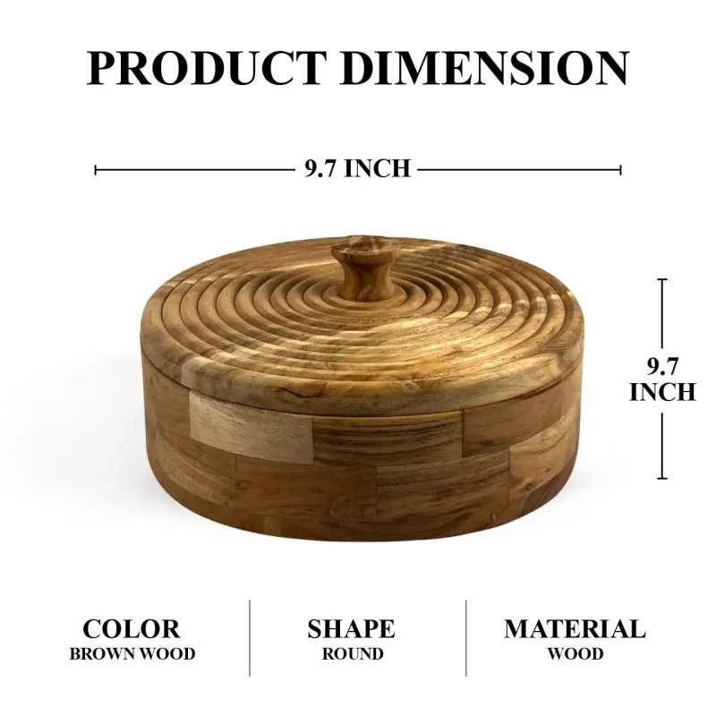 Stunning Round Wooden Masala Box Premium Polished Organizer