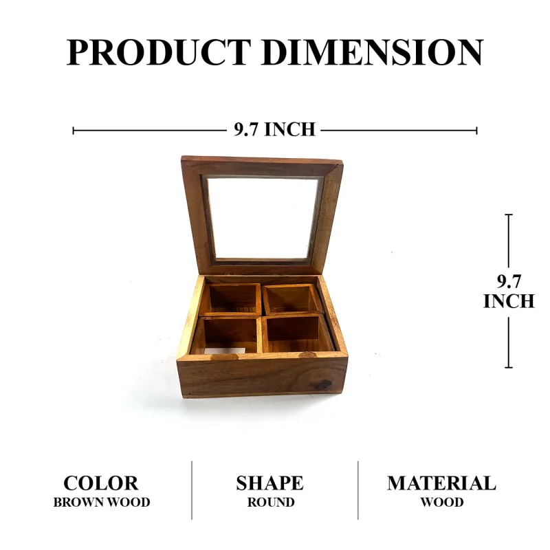 Ultimate Handcrafted Spice Box With Spoon 4 Partitions
