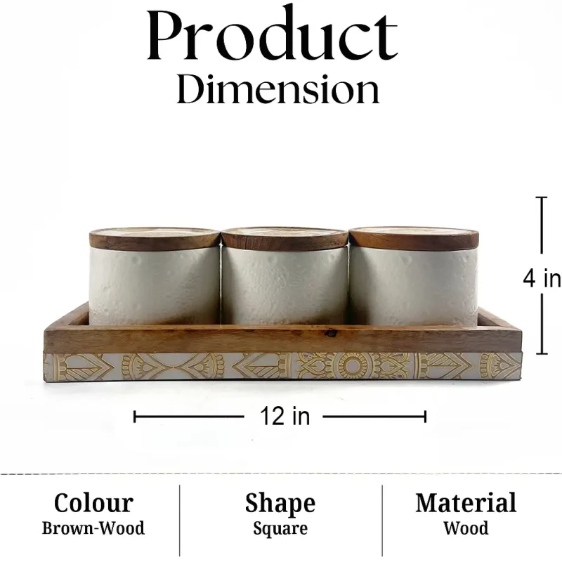 Vivo Printed 3 Jars Set with Serving Tray - Stylish (Set of 1)