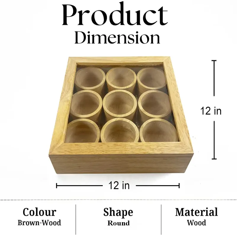 Wooden Masala Box-9 Compartment-Handcrafted (Set of 1)