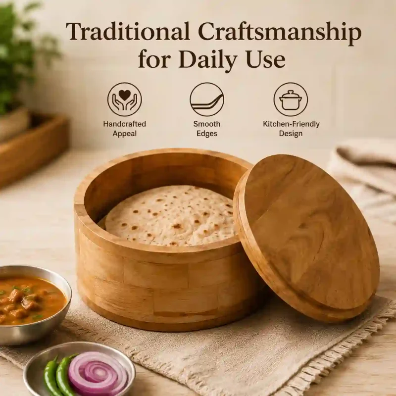 Ultimate Handcrafted Wooden Roti Box-Traditional (Set of 1)