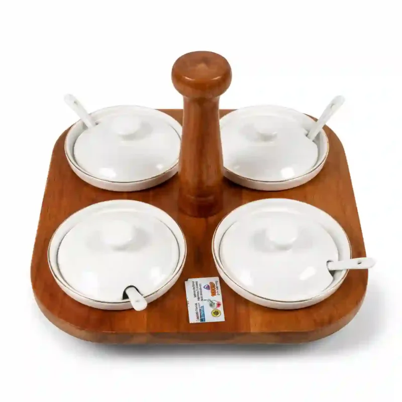 Revolving Pickle Set - 4 Pcs with Wooden Stand (Set of 1)