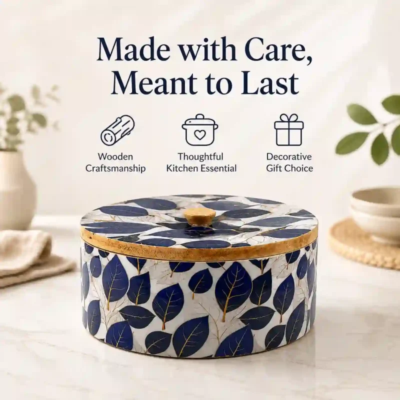 Traditional Wooden Roti Box-Floral Pattern (Set of 1)