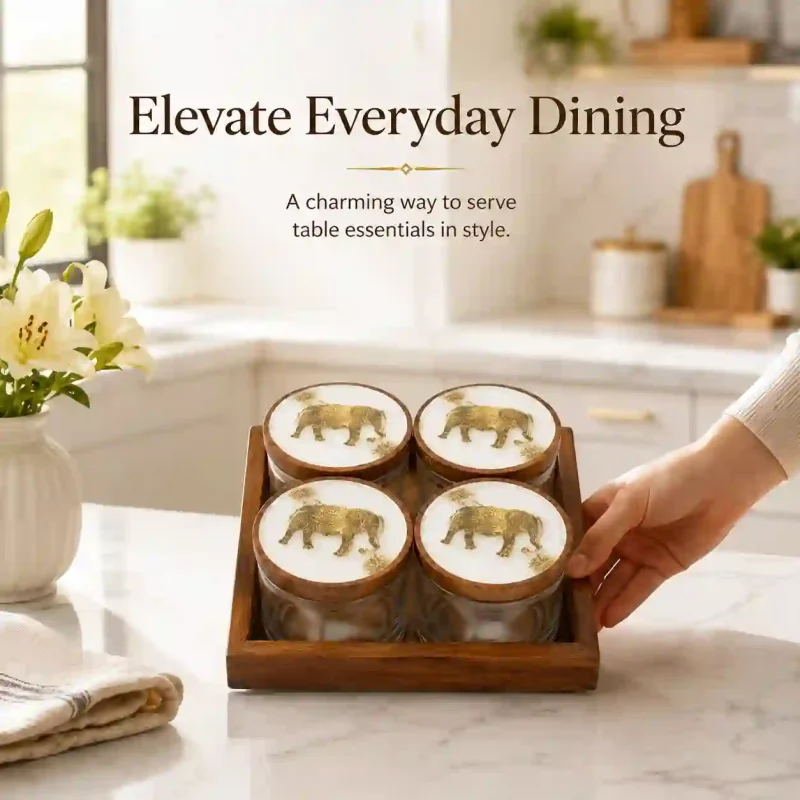 Essential 4 Pcs Jar Set with Tray-Printed Dining (Set of 1)