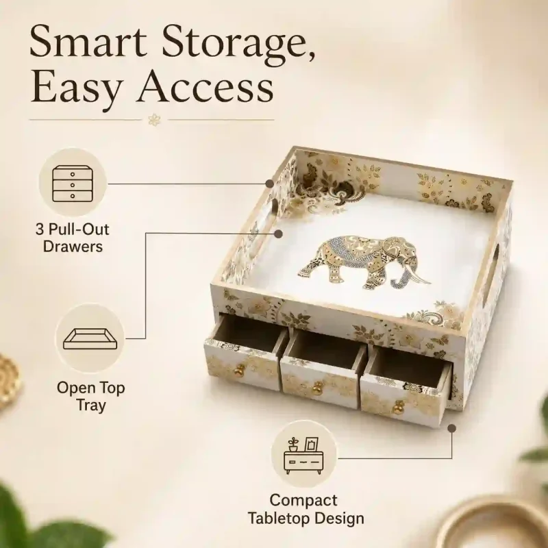 White Desk Organizer-3 Drawer-Jewelry Box (Set of 1)