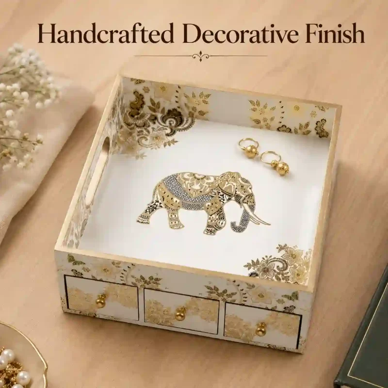 White Desk Organizer-3 Drawer-Jewelry Box (Set of 1)