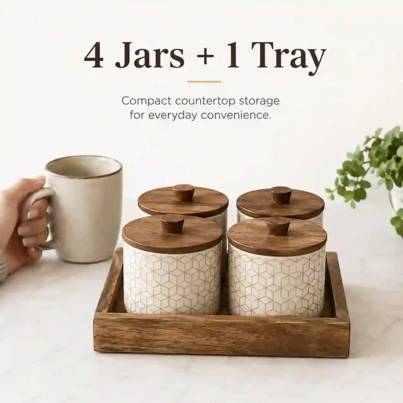 Daily Use Storage Jar Set-4 Pieces with Tray (Set of 1)