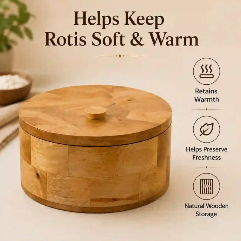 Ultimate Handcrafted Wooden Roti Box-Traditional (Set of 1)