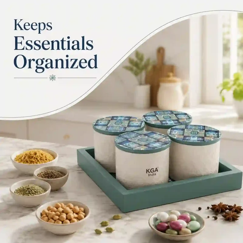 Blue & White Patterned Container-4 Pieces (Set of 1)