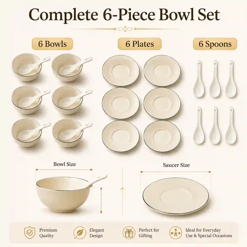 Nadia 6 Piece Bowl Set - with Plate and Spoon (Set of 1)