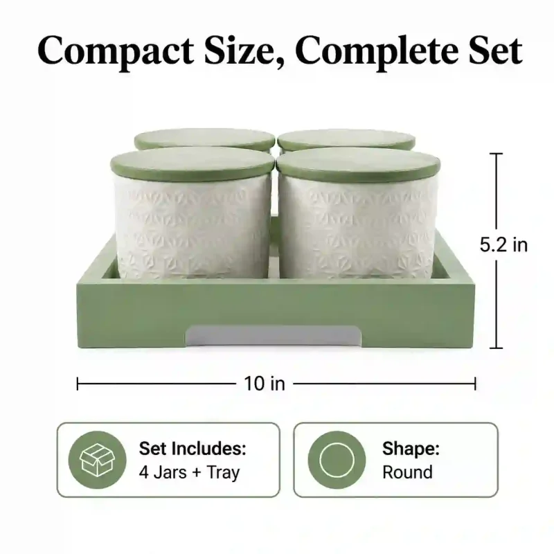 Green Storage Jars 4 Pieces with Tray-Food (Set of 1)