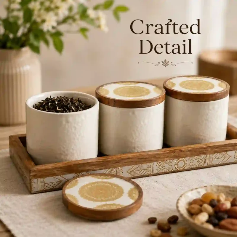 Vivo Printed 3 Jars Set with Serving Tray - Stylish (Set of 1)