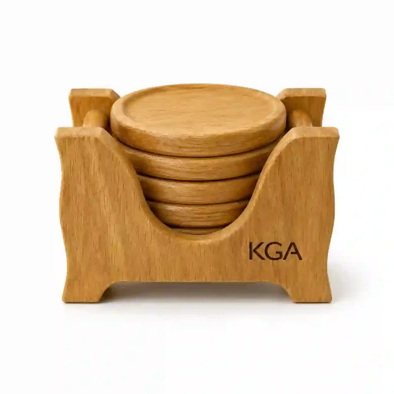Round Wooden Coaster Set - 6 Pcs (Set of 1)
