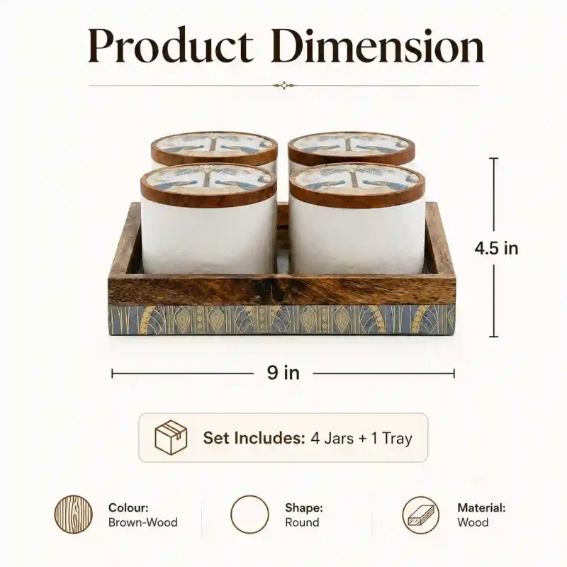 Eco Printed Utility Set-4 Pcs with Tray (Set of 1)