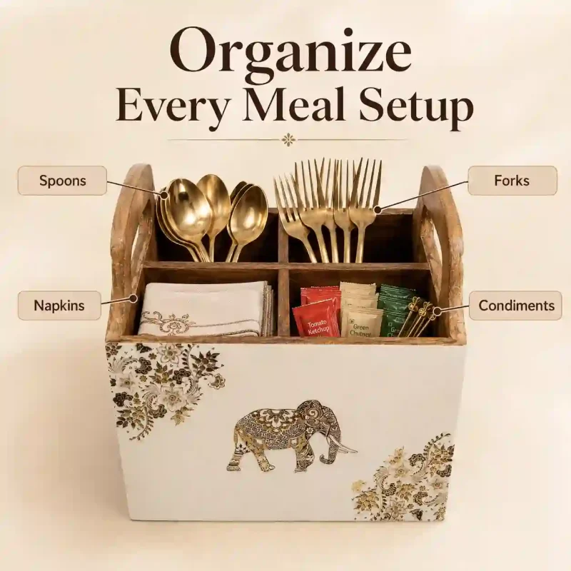 Modern 4 Compartment Cutlery Set-Stylish Holder (Set of 1)