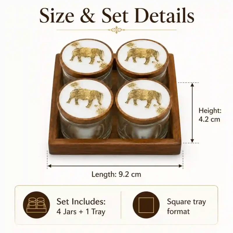 Essential 4 Pcs Jar Set with Tray-Printed Dining (Set of 1)
