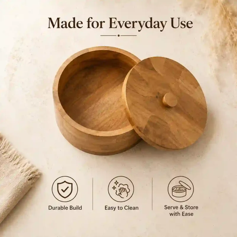 Ultimate Handcrafted Wooden Roti Box-Traditional (Set of 1)