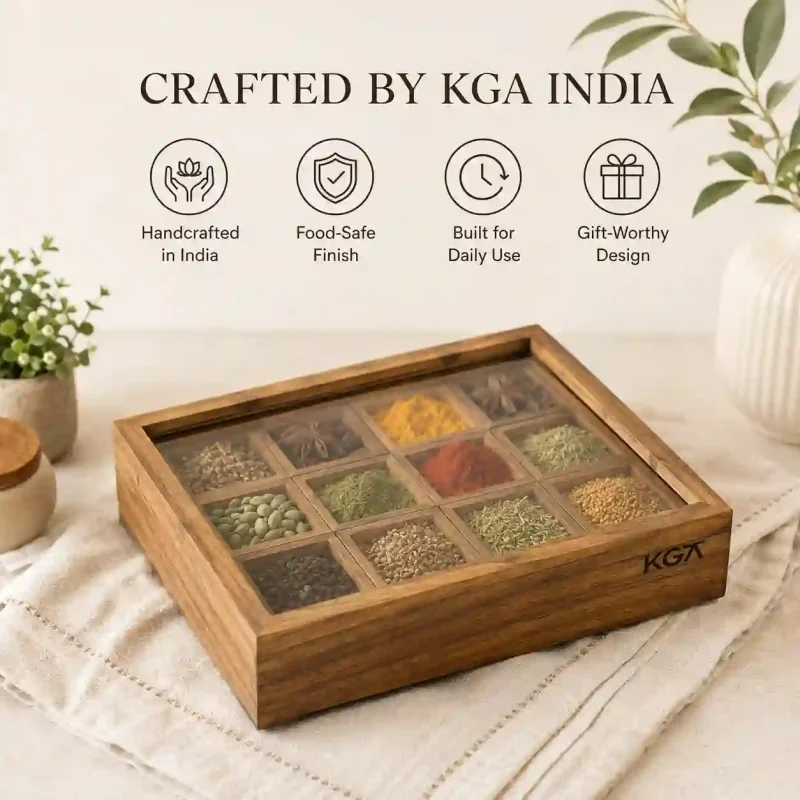 Stunning Artisan Wooden Masala Box 12 Compartment Large
