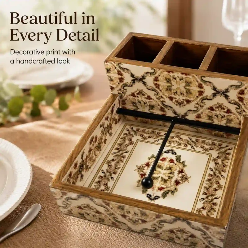 Signature Napkin Holder With 3 Compartment - Organiser (Set of 1)