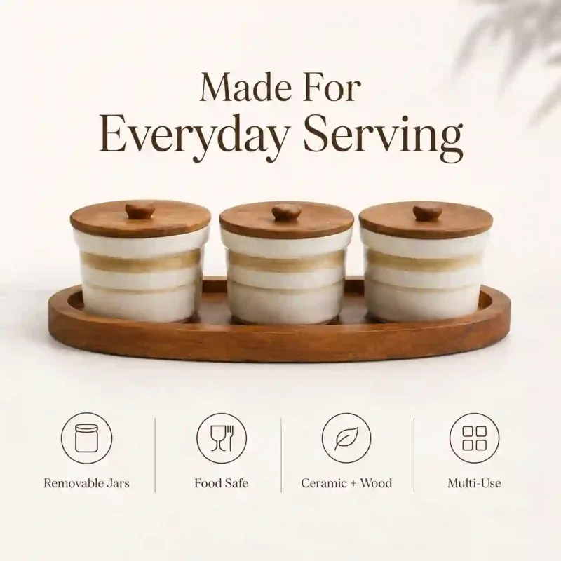Boat 3 Jar Printed Serving Tray-Stylish Snacks Platter (Set of 1)