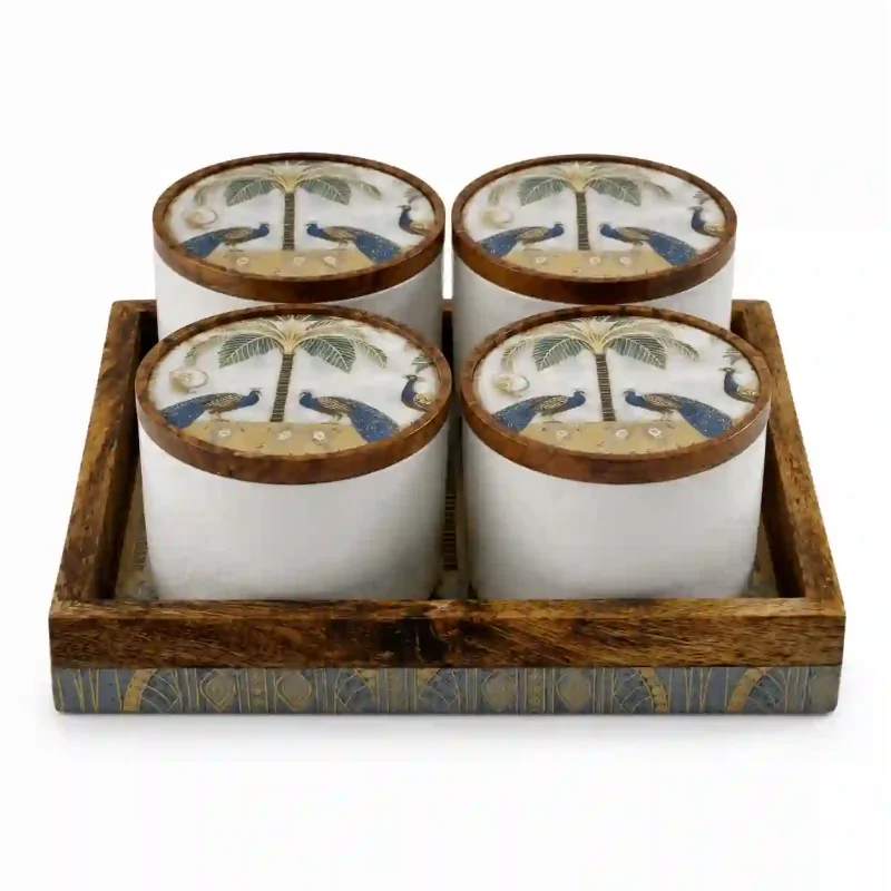Eco Printed Utility Set-4 Pcs with Tray (Set of 1)