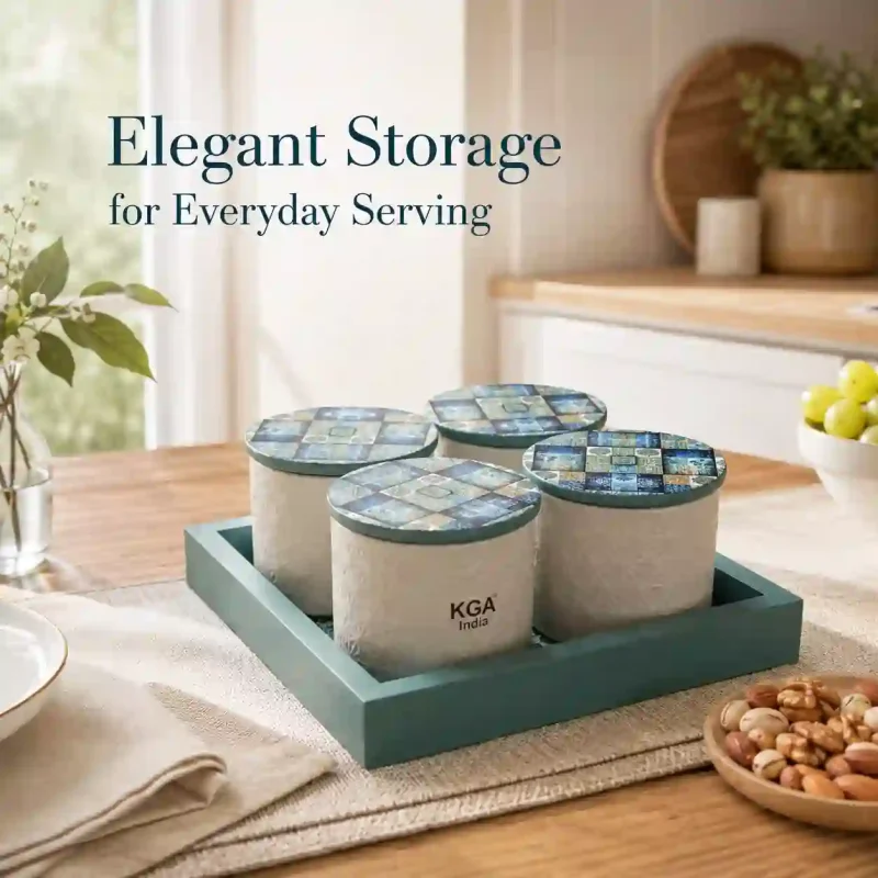 Blue & White Patterned Container-4 Pieces (Set of 1)