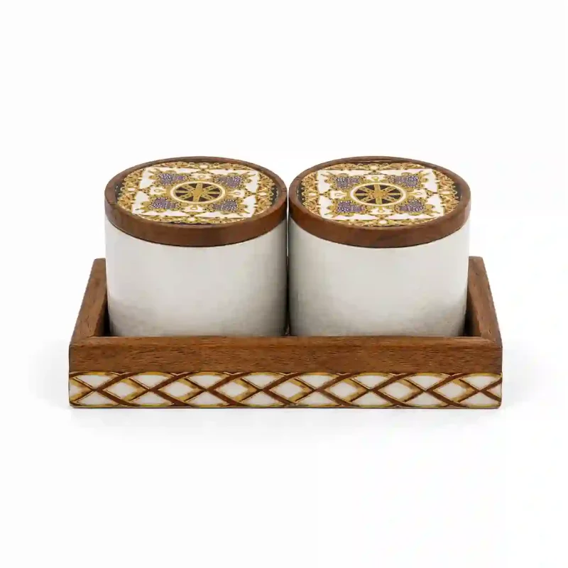 Vivo Wooden Spice Box-2 Compartment-Table (Set of 1)