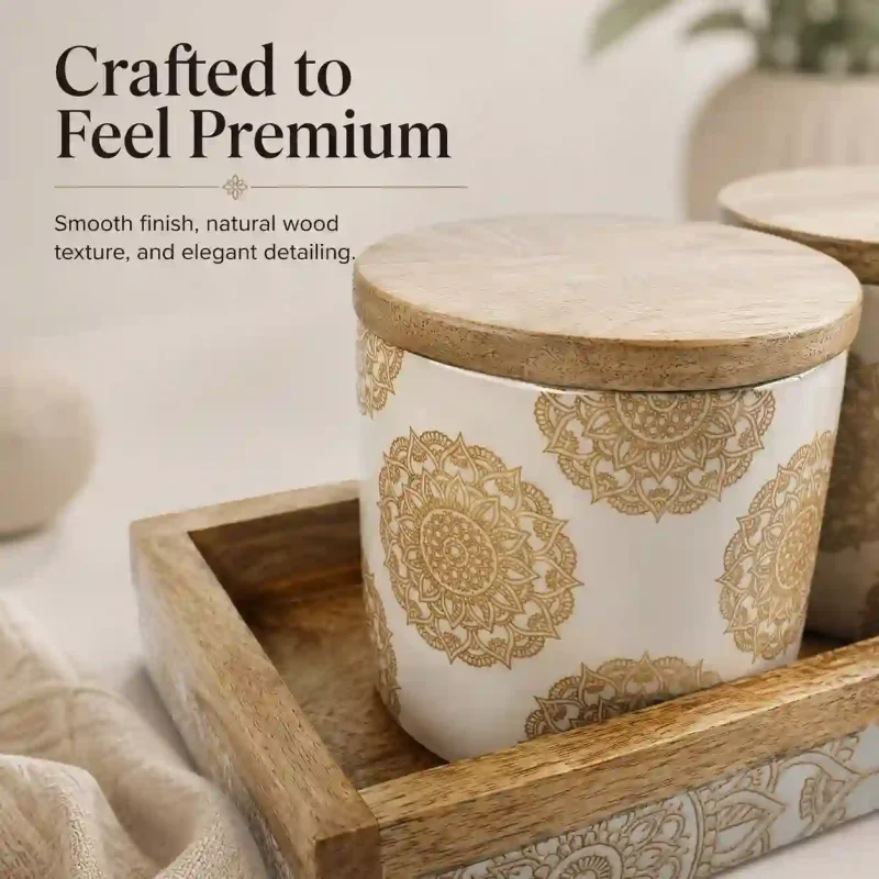 Natural Wood Jar 4 Pieces-Airtight Storage (Set of 1)