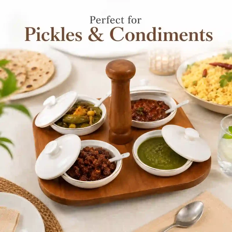 Revolving Pickle Set - 4 Pcs with Wooden Stand (Set of 1)