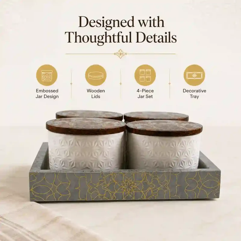 Storage Set 4 Jar - with Tray - Kitchen Decor (Set of 1)