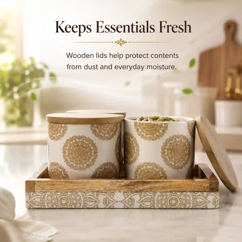 Natural Wood Jar 4 Pieces-Airtight Storage (Set of 1)