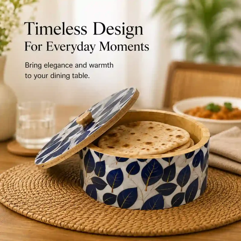 Traditional Wooden Roti Box-Floral Pattern (Set of 1)
