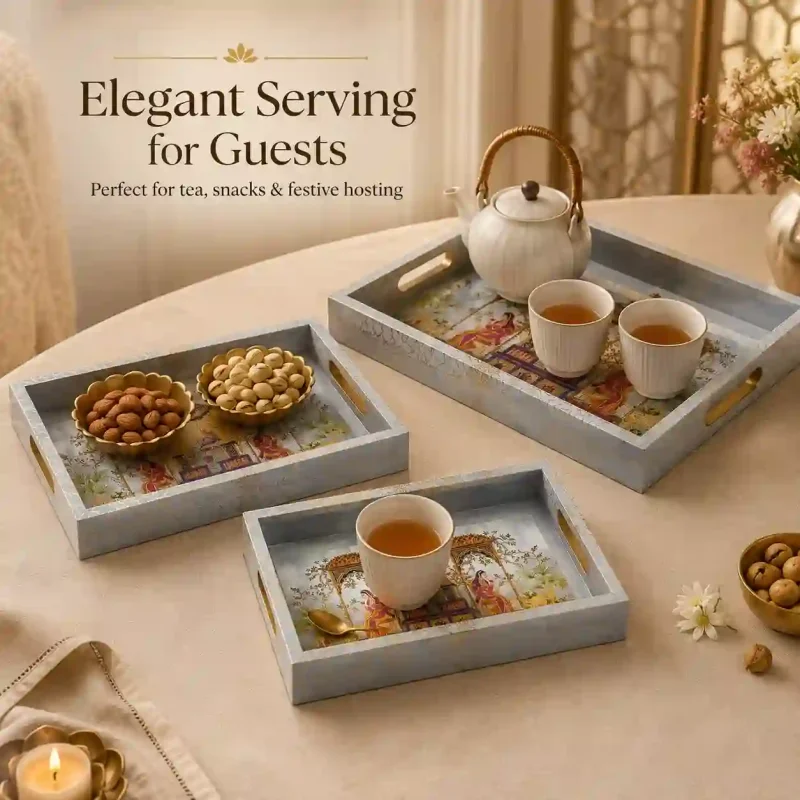 Sanskriti Printed Serving Set - Elegant 3 Pieces Tray (Set of 1)