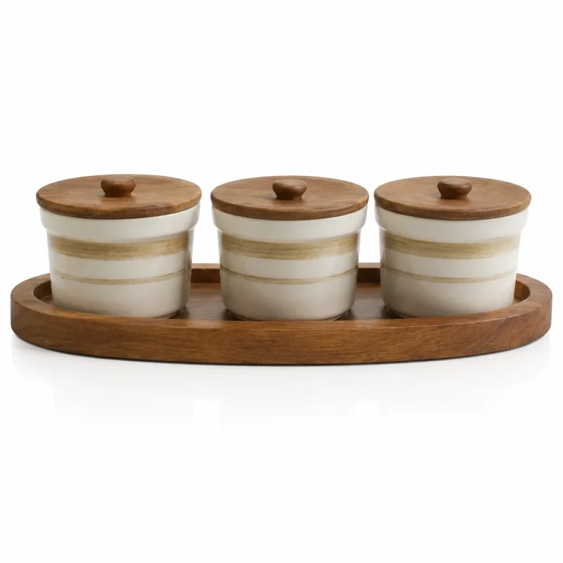 Boat 3 Jar Printed Serving Tray-Stylish Snacks Platter (Set of 1)
