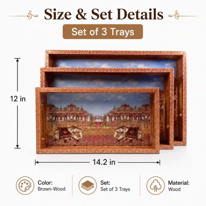 Rectangle Serving Tray 3 Pieces-Printed Elephant (Set of 1)