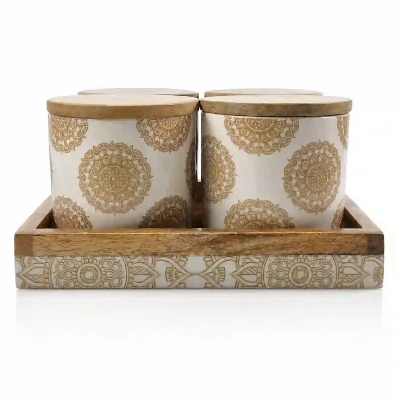 Natural Wood Jar 4 Pieces-Airtight Storage (Set of 1)