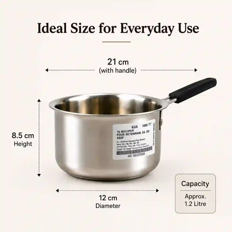 Stainless Steel Saucepan No. 12 - Durable Milk Pan (Set of 1)