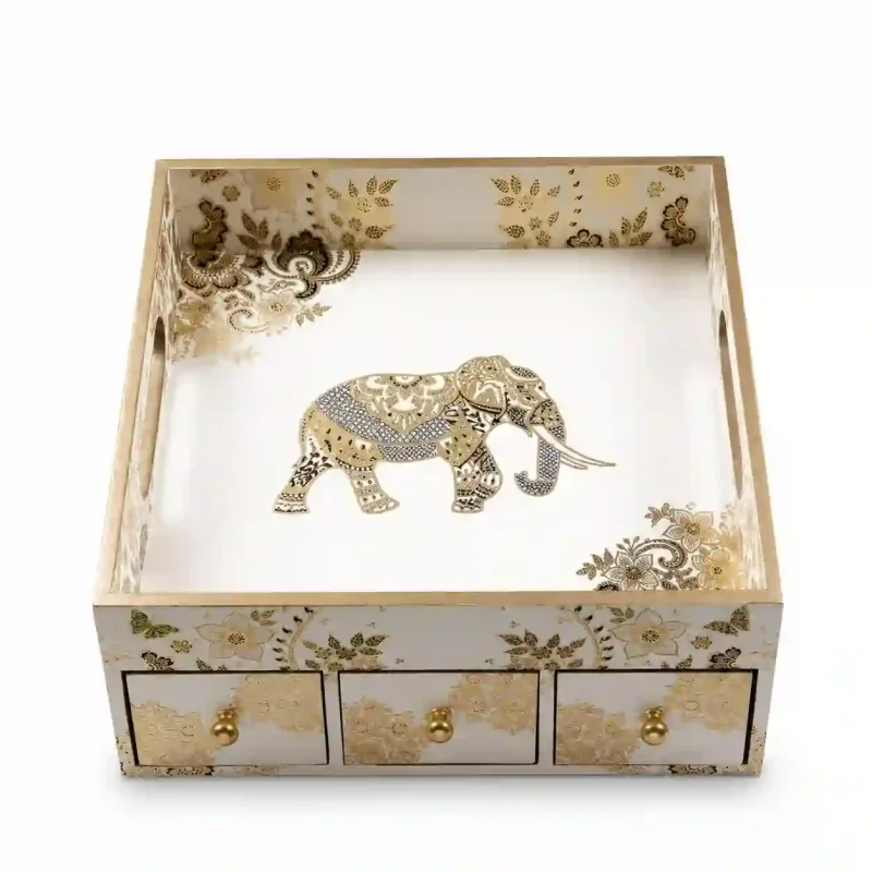 White Desk Organizer-3 Drawer-Jewelry Box (Set of 1)