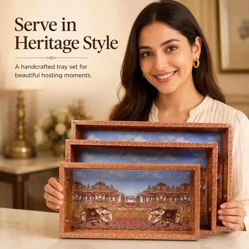 Rectangle Serving Tray 3 Pieces-Printed Elephant (Set of 1)