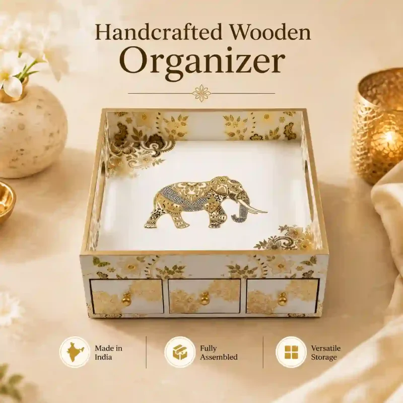 White Desk Organizer-3 Drawer-Jewelry Box (Set of 1)