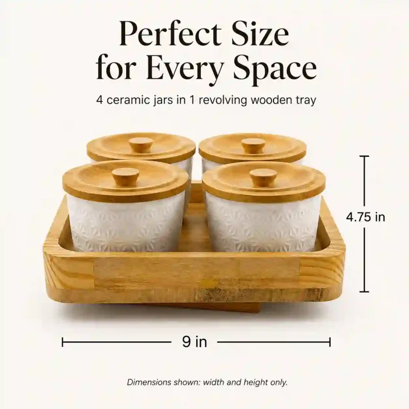 Revolving Luxury Spice 4 Jars-with Wooden Tray-Kitchen (Set of 1)